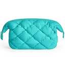 BAGSMART Quilted Travel Makeup Bag, Puffy Toiletry Organizer with Wide Opening, Cosmetic Storage for Women's Accessories, Lake Blue