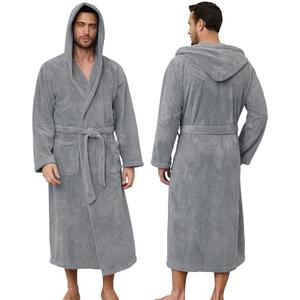 PJGGZ Men's Bathrobes with Hood, Soft Long Towel Robe for Men - Super Absorbent Quick Dry yet Warm, L/XL