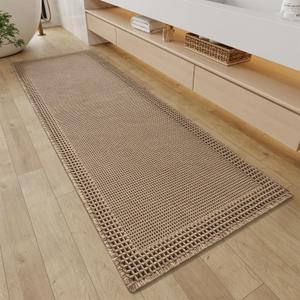 RESARE Waffle Bathroom Runner Rugs, Super Absorbent Bath Mat Non Slip Washable Quick Dry, Upgraded Ultra Soft Boho Bath Rugs with Tassels for Hallway Bedroom Laundry Room, 2'x6' (24"x72"), Brown