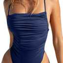 Mulisky Women Sexy One Piece Swimsuits Tummy Control High Waisted Bathing Suit (Medium, Navy Blue)