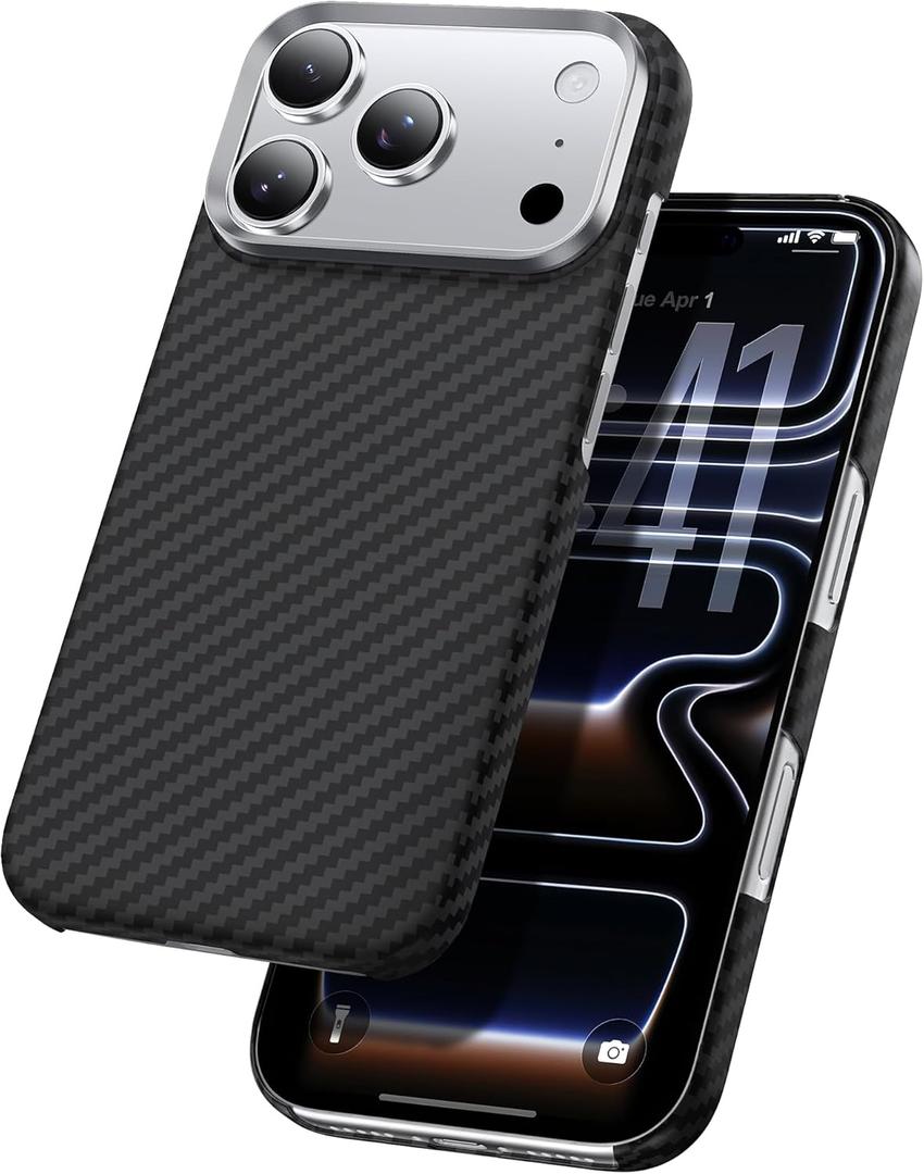 Aramid Fiber for iPhone 17 Pro Case Black/Grey(Twill), Compatible with MagSafe,Slim & Light, Case-Less Touch Feeling