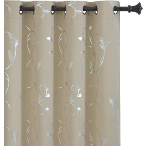 BUHUA Wave Floral Vine Print Blackout Curtains for Living Room Darkening Curtains Print Pattern Light Blocking Curtains for Bedroom 52W84L Beige 2 Panels