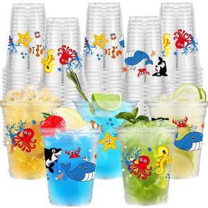 50Pcs Under the Sea Party Decorations Cups, Under the Sea Ocean Animals 12 oz Disposable Plastic Cups for Baby Shower Ocean Bachelorette Summer Birthday Party Favor Decorations Supplies