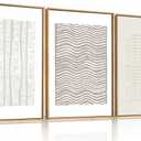 Large Abstract White and Beige Framed Canvas Wall Art,Geometric Dot and Line Wall Decor,Modern Wave Lines Artwork,Neutral Minimalist Shapes Art Print for Living Room,Bedroom,Office- 16"x24"x3