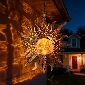 Amugmilk Solar Lights Outdoor Garden Decor Hanging Lanterns Decoration Metal Sunflower Gifts Waterproof for Yard Clearance Front Porch Lawn Driveway Patio Backyard Pathway Gardening Gift