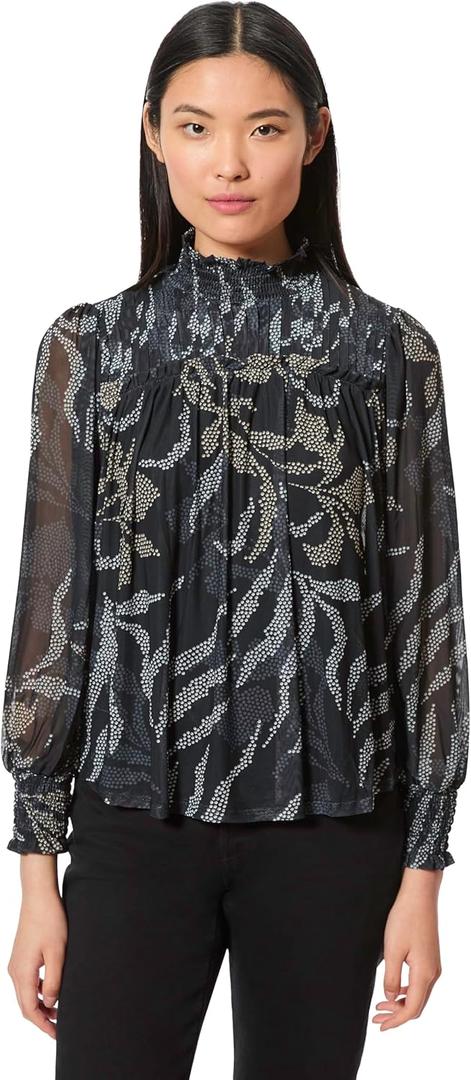 Cable & Gauge Pleated Blouse with Smocking (Small, Dot Leaves)