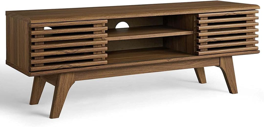 Modway Render 46" Mid-Century Modern Low Profile Media Console TV Stand, 46 Inch, Walnut