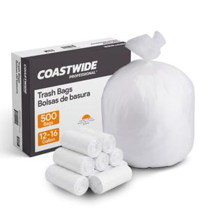 Coastwide Professional 12-16 Gallon Trash Bags, 24" x 33", High Density, 13 mic, Natural, 500 Bags/Box