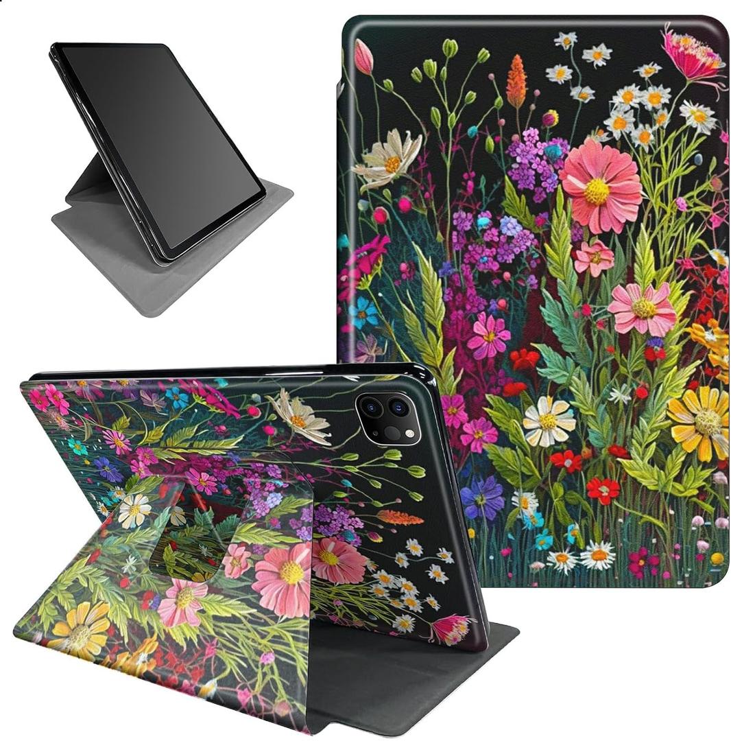for iPad Pro 13 inch Case 2024 (M4) 360 Rotating Degree Stand Smart Cover with Auto Wake/Sleep Case for iPad Pro 13 inch 7th Generation 2024 Release - Floral Flower