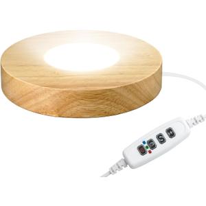 Wood LED Light Base - Crystal Display Base for Glass Art/Acrylic, 3 Light Modes with 10-Level Dimming & Auto Timer (Yellow, 4.7inch)