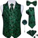 DiBanGu Silk Paisley Vest for Men Wedding Waistcoat and Necktie Bowtie Lapel Pin Set 7PCS Dress Vests for Suit or Tuxedo S