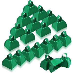 20 Pcs Metal Cowbells Noisemakers for Sporting Events 3 Inch Cow Bells Noise Makers with Handle Hand Percussion Cowbells for Football Games Graduation Party Cheering Team (Green)