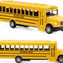 2 Pack Pull Back Bright Yellow School Bus Toys, 5.5" Die-cast Metal Friction Powered Toy Vehicles for Kids Boys Girls