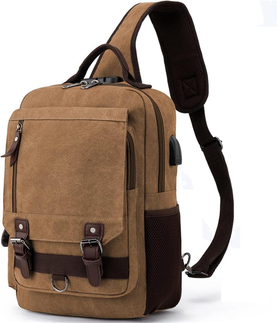 Leaper Retro Crossbody Bag Sling Bag Canvas Messenger Bag for Men Women Shoulder Bag Crossbody Handbags Satchel Travel Bag (X-Large, Coffee 2)