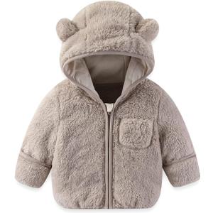 AiWMGL Baby Infant Boys Girls Winter Coat with Fold-Over Mittens Fleece Outwear Jacket Warm Clothes Bear Hooded, Size 6-12M