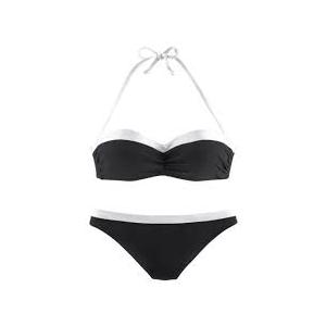 Women Strapless Back Lace-up Bandeau Bikini Print 2 Piece Swimwear Bathing Suits(Black,L)