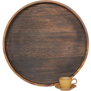 Extra Large Round Ottoman Table Tray Round-24 - Rustic Wooden Serving Tray for Farmhouse Decorative Oversized Coffee Table Trays Living Room Kitchen Counter Breakfast Brown