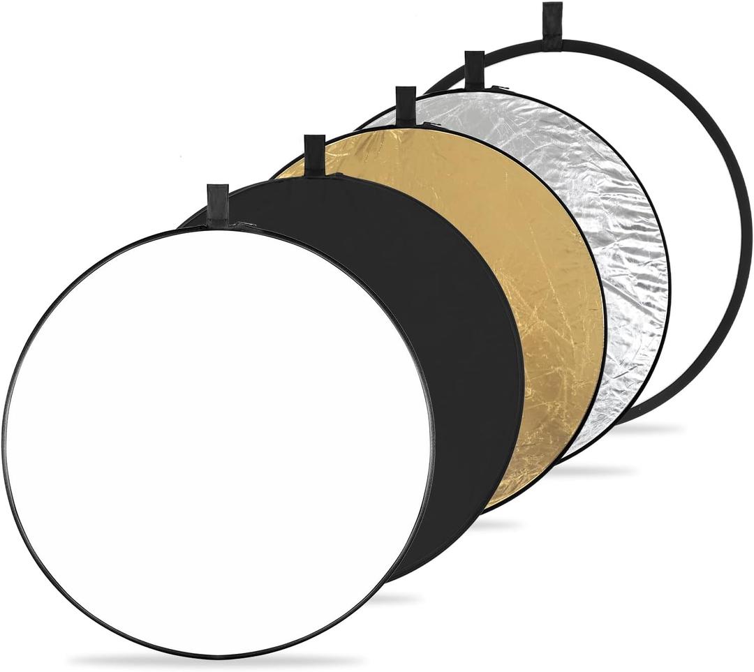 K&F Concept 5-in-1 Light Reflector 32"(80cm) Photography Diffuser Collapsible Portable for Studio and Outdoor Lighting Gold Silver White Black Translucent