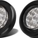 Partsam Pair 2" Clear/Red Flush Mount Mini-Reflex Side Marker LED Light Truck RV Trailer 9LED w Grommet, Faceted Round Trailer Clearance Lights w Reflectors