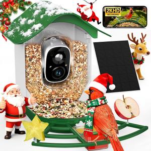 PeckCam Smart Bird Feeder with Camera 2K HD Auto Detect & Notify, AI Identify 10000+ Birds Camera with Solar Panel 5 Perch Attachments Wireless Outdoor Birdwatching Gift for Birds Lover, Green