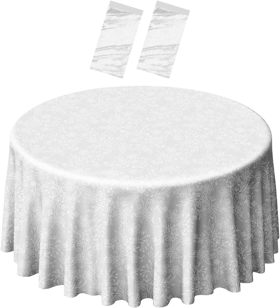 SietDESEO 3 Pack Plastic Lace Tablecloth Round 84 x 84 White Lace Table Cloth Disposable Table Cover for Party Outdoor Picnic Wedding Plastic Circle Tablecloth