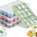 Silicone Ice Cube Trays with Lid, Set of 4, Easy Release Ice Molds, Reusable and Stackable Ice Trays for Freezer for Cocktail, Whiskey, Baby Food, BPA Free (Multicolour)