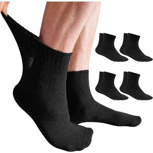 Diabetic Ankle Socks for Men 9-12 Non-Binding, Thin Cotton Wide Ankle Socks Loose Fitting Top Black 4 Pairs, Size: 10-13