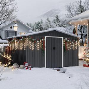 Garvee 8x10 ft Metal Storage Shed, Galvanized Steel Weatherproof Outdoor Sheds with Pitched Roof, Lockable Doors & Gable Vents for Garden, Backyard, Patio, Lawn, Dark Grey (Gray)