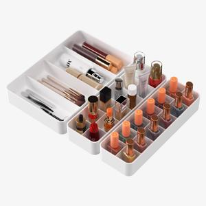 Stackable Drawer Organizer, 3 PCS Versatile Bathroom and Vanity Drawer Organizers Trays Makeup Organization and Storage Set for Lipstick, Lip Gloss, Nail Polish, Cosmetics, Skincare, Jewelry, White