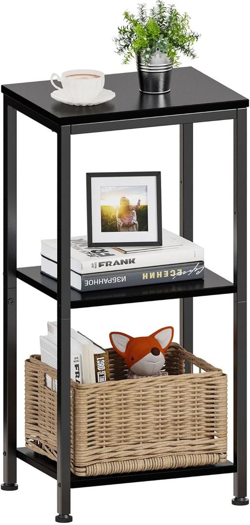 3 -Tier End Table, Tall Nightstand for Small Spaces, Tall Side Table with Storage Shelves, Telephone Table, Small Entry Table for Living Room, Bedroom, Sofa Couch, Hallway, Office, Black