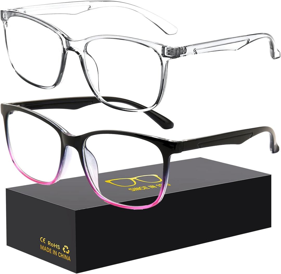 Blue-Light Blocking Glasses Computer Reading/Gaming/TV/Phones Glasses Fashion Anti Eyestrain Glasses for Women Men (C5 Black violet + Transparent)