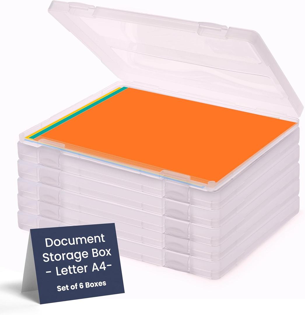 Bins & Things JTJ Sourcing - Plastic Storage Box for Letter A4 Paper - Document Magazine Paper Protector - Portable A4 Project Sleeves - Document Organizer Box Storage - (Set of 6)