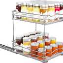 BBV Spice Rack Organizer, Double layer Seasoning Organizer for Cabinet Countertop, Kitchen, Pantry, Sliding Metal Chrome Spice Organization (9 inch)