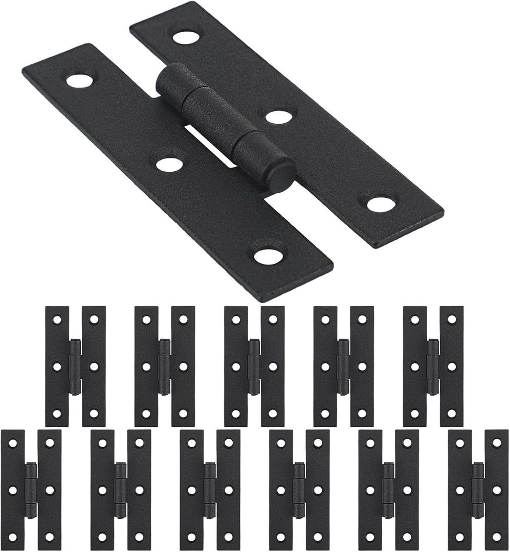 12 Pack 3 Inch Black Powder Coated Wrought Iron H Hinge for Cabinet Doors Kitchen Cabinet Hinge with Hardware