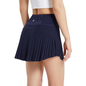 baleaf Women's Pleated Tennis Skirt Golf Skorts for Woman High Waisted Lightweight Athletic Shorts Pockets (Blue, L)