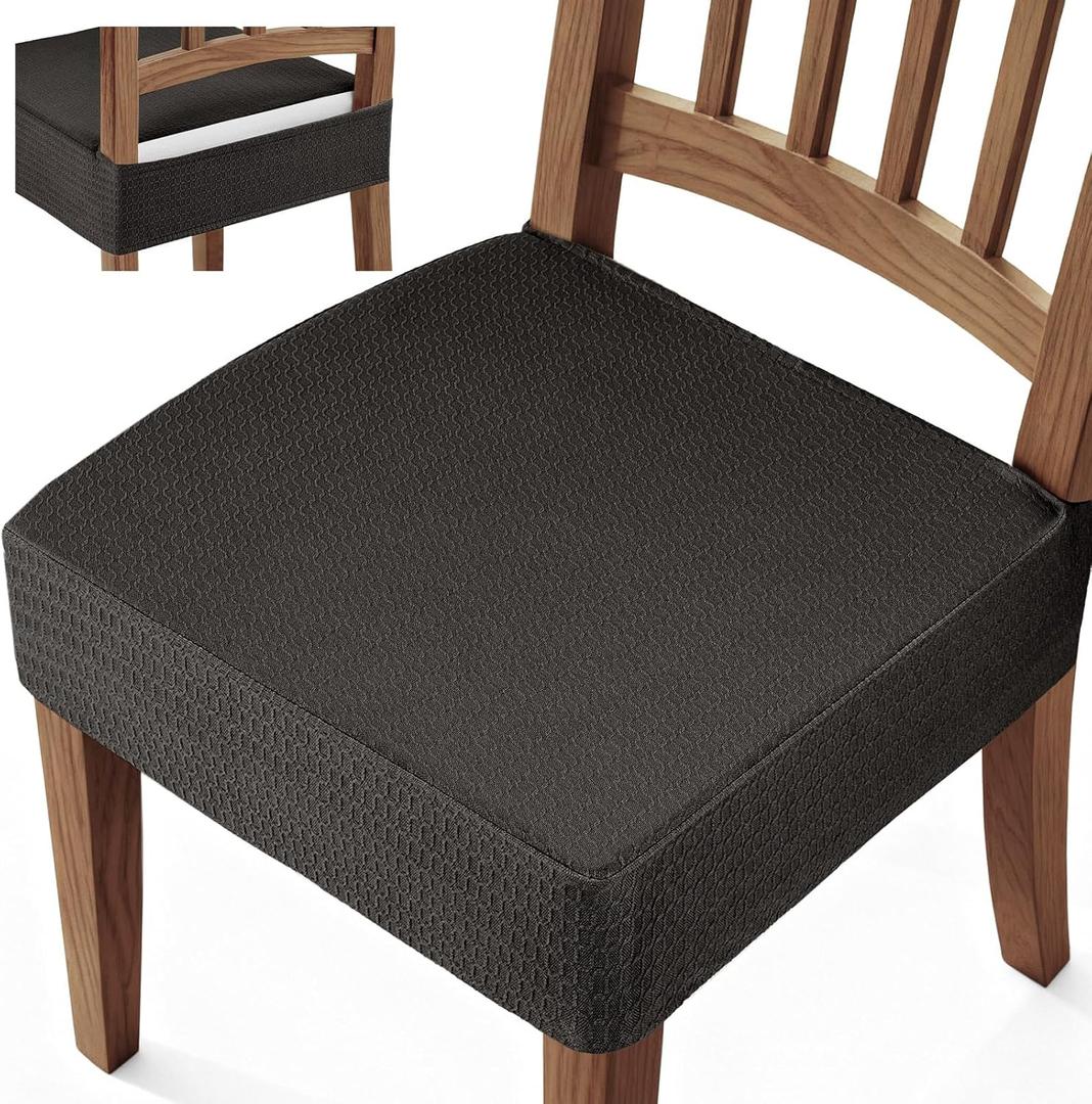 Songrey Waterproof Seat Covers for Dining Chairs Set of 4, No Rear Chair Covers, Stretch Removable Washable Chair Slipcover Protector, Black