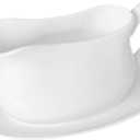 17oz Gravy Boat with Saucer Stand, Set of 1, Ceramic Sauce Boat with Tray for Salad Dressings,ketchup Creamer, Broth, Black Pepper, White