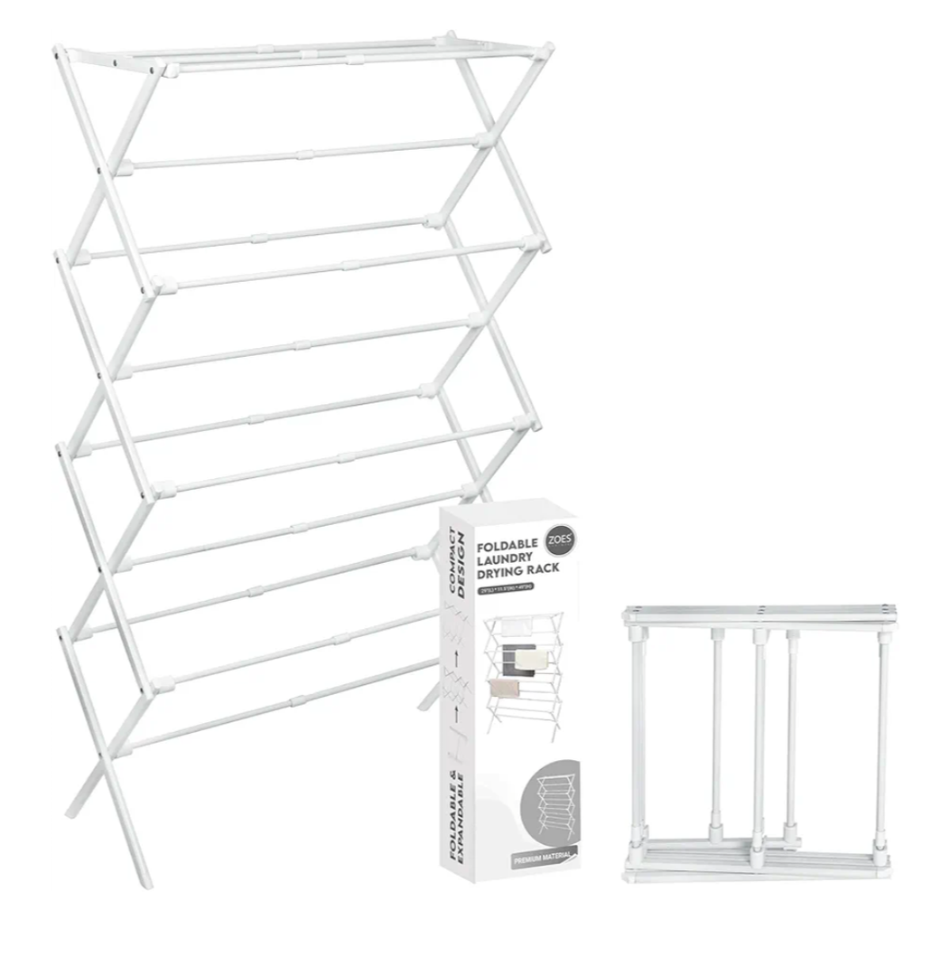 4-Tier Clothes Drying Rack, 4ft High Foldable Drying Rack Clothing for Indoor & Outdoor, Portable Collapsible Laundry Dryer for Laundry Room and Apartment, White 29" L x 49" H x 11.5" W