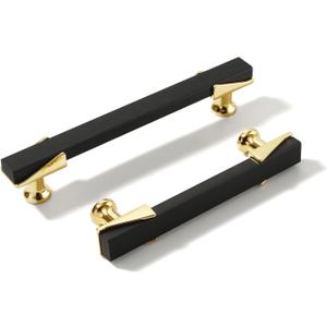 10 Pack Matte Black & Gold Cabinet Pulls Kitchen Cabinet Handles Dresser Drawer Knobs Bathroom Closet Furniture Modern Hardware (10, 3.77in/96mm)