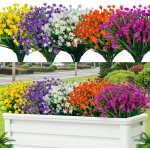 Lnoicy 20pcs Artificial Fake Flowers,Plastic Flowers for Outdoor Decoration, UV Resistant Faux Flowers Shrubs, Artificial Plants for Indoor Outside Garden Home Wedding Farmhouse5 Color