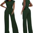 BessCops One Piece Jumpsuits for Women Dressy 2026 Cap Sleeve Crewneck Wide Leg Pants Rompers Casual Outfits (M)