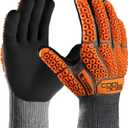 COOLJOB A5 Cut Resistant Gloves with Impact Resistant TPR, Touchscreen Nitrile Dipped Safety Work Gloves with Grip, 1/3 Pair (Medium)