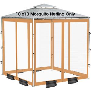 ShowyLive 10x10 Patio Umbrella Mosquito Netting with Zipper 4 Doors & 8 Weight Bag - Adjustable Polyester Mesh Bug Screen for Outdoor Umbrellas, Garden, Patio Tables (Brown)