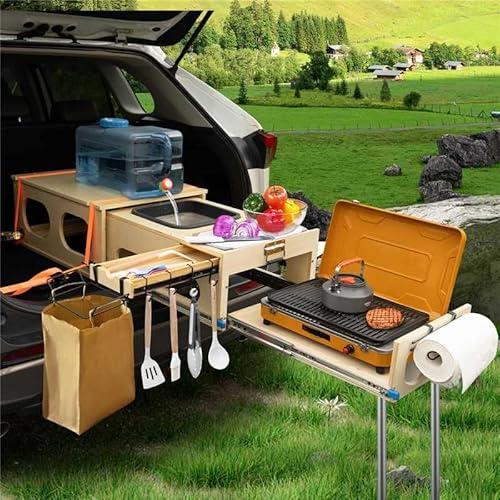 SHIWAGIN Overland Kitchen Slide-Out System, All-in-One Camp Kitchen Box with Sink, Chopping and Cooking Features, Folding Camping Table for SUV, Overlanding & Car Camping, Quick 1-Minute Setup