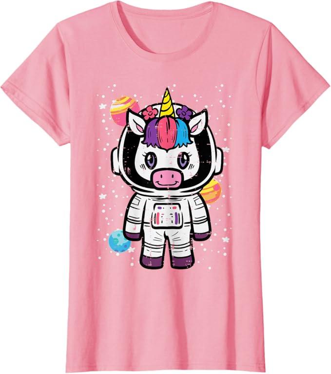 Astronaut Unicorn Cute Space Galaxy Toddler Girls Kids Women T-Shirt, XS