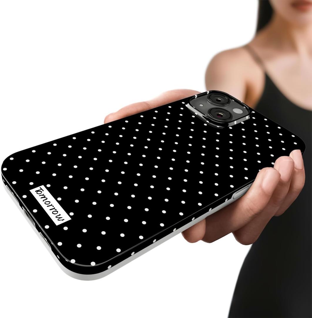 Compatible with iPhone 15 Case, with Polka Dot Aesthetics Design Simple Case for Women Girl, Cute Fashion Soft TPU Slim Protection Phone Case for iPhone 15 6.1'' - Black