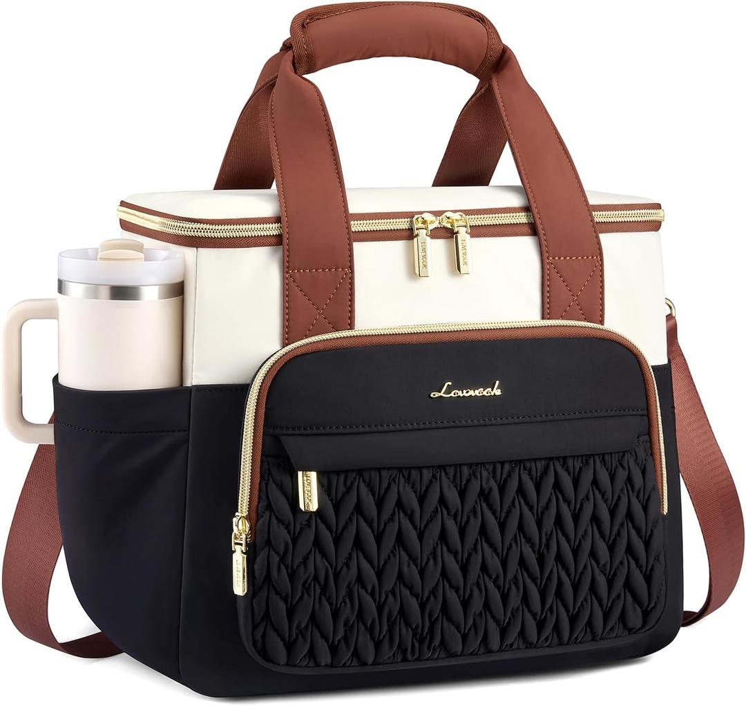 LOVEVOOK Lunch Bag Women, Insulated Wide Opening Adult Lunch Box for Women Work with Cup Holder, Large Lunch Cooler Tote Bag with Utensils Pocket for Office Campus Picnic Beach Mom Nurse Family