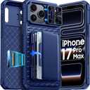 for iPhone 17 Pro Max Case Wallet, Built-in RFID Blocking Card Holder (4-5 Cards), Camera Control Button, Slide Camera Cover, Shockproof Rugged Silicone Phone Case for iPhone 17 Pro Max, Blue