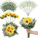65 Pcs Artificial Sunflower Bundle with Eucalyptus Stems Babys Breath Fake Sunflower Bouquet DIY Flower for Wedding Floral Arrangement Table Centerpieces Party Home Decoration, No Vase
