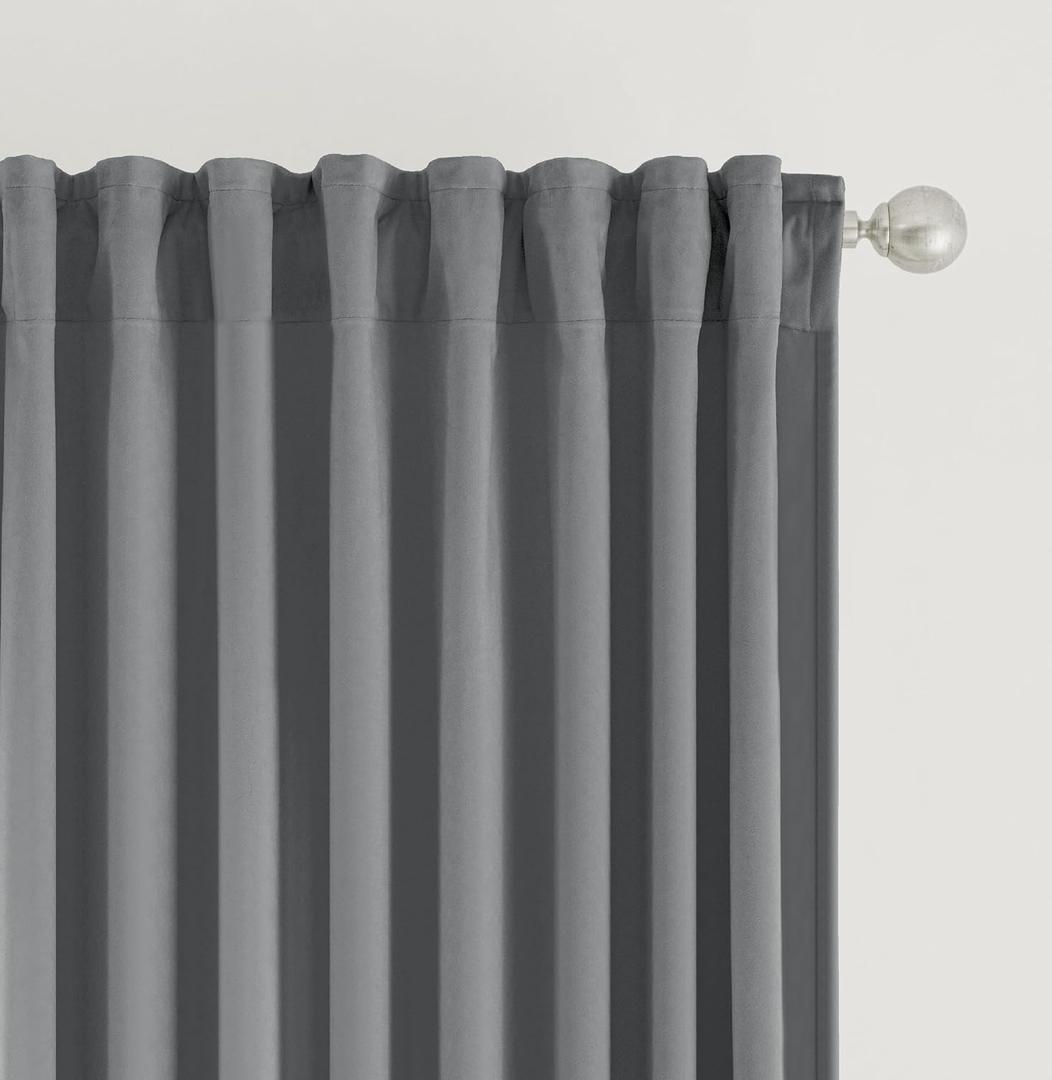 SNITIE Light Grey Velvet Curtains with Back Tab and Rod Pocket Thermal Insulated Soft Privacy Light-Filtering Velvet Drapes for Bedroom and Living Room, Set of 2 Panels, 52 x 84 Inches Long